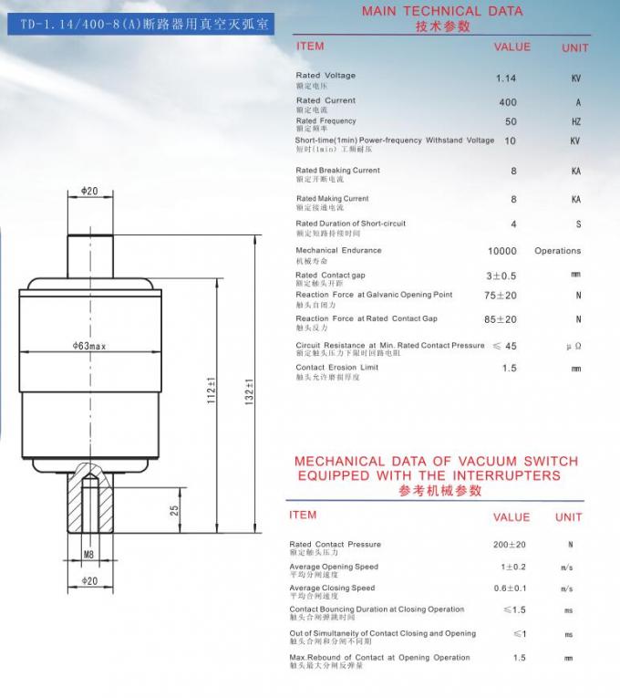 Small Size Vacuum Interrupters For Circuit Breakers Using 1.14KV 400A
